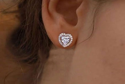 925% Sterling Silver Heart-Shaped CZ Stud Earrings