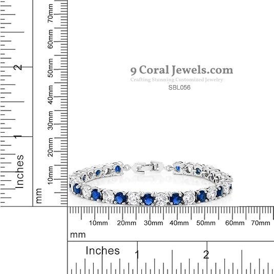 925 Sterling Silver Blue & White CZ Tennis Bracelet