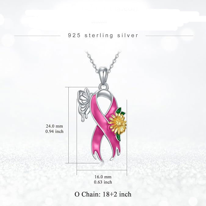 Pink Ribbon Butterfly Pendant Necklace