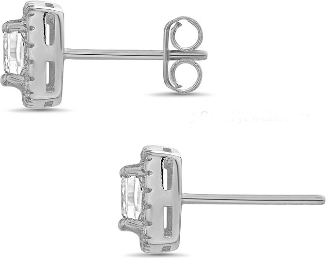 CZ Diamond Halo Stud Earrings