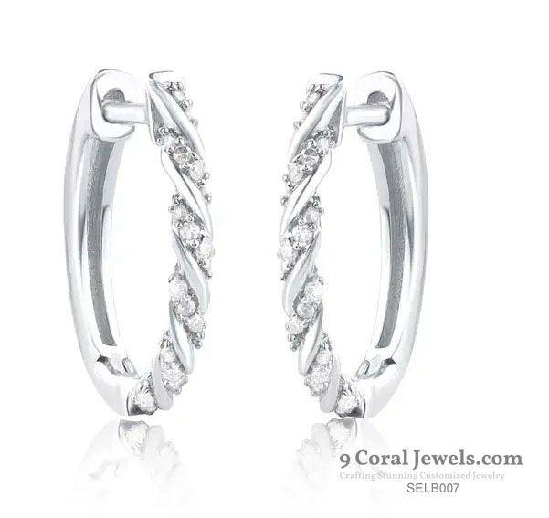 Sterling Silver CZ Diamond Hoop Earrings