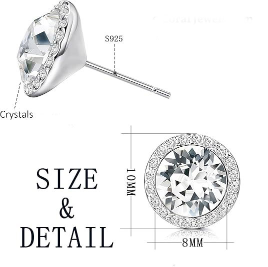 925% Sterling Silver Brilliant Crystal Stud Earrings