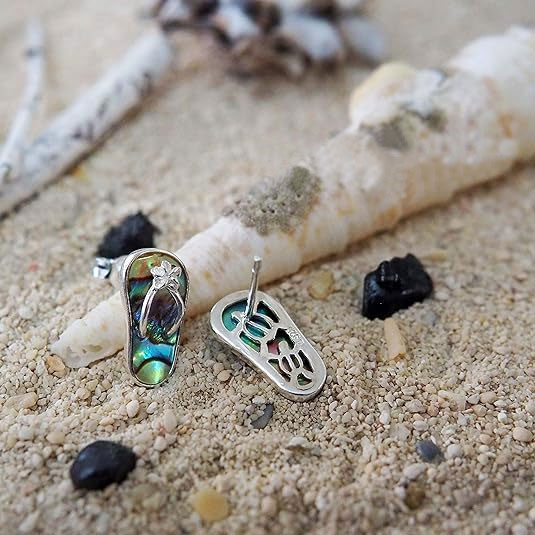 925% Sterling Silver Flip Flop Abalone Shell Stud Earrings