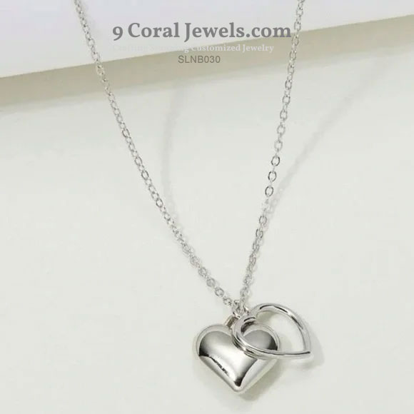 Silver Double Heart Pendant Necklace