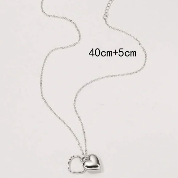 Silver Double Heart Pendant Necklace