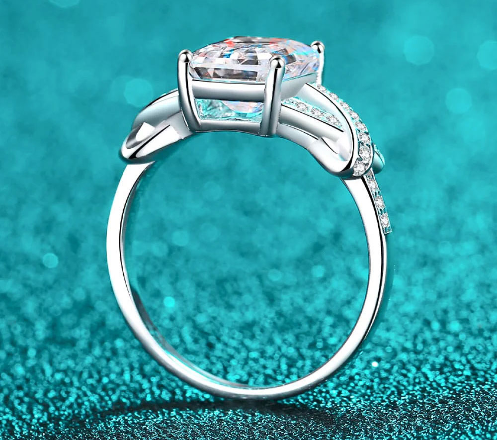 Elegant Square-Cut Crystal Silver Ring
