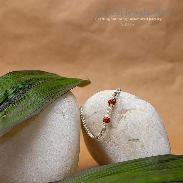 Silver Chain Bracelet with Coral and Pearl Beads