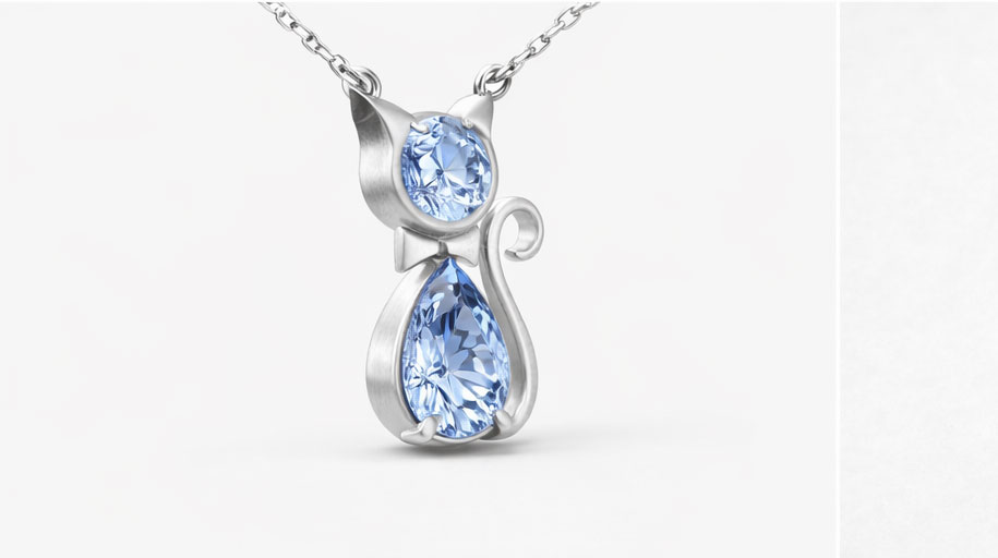925% Sterling Silver Cat Shaped Crystal Pendant Necklace
