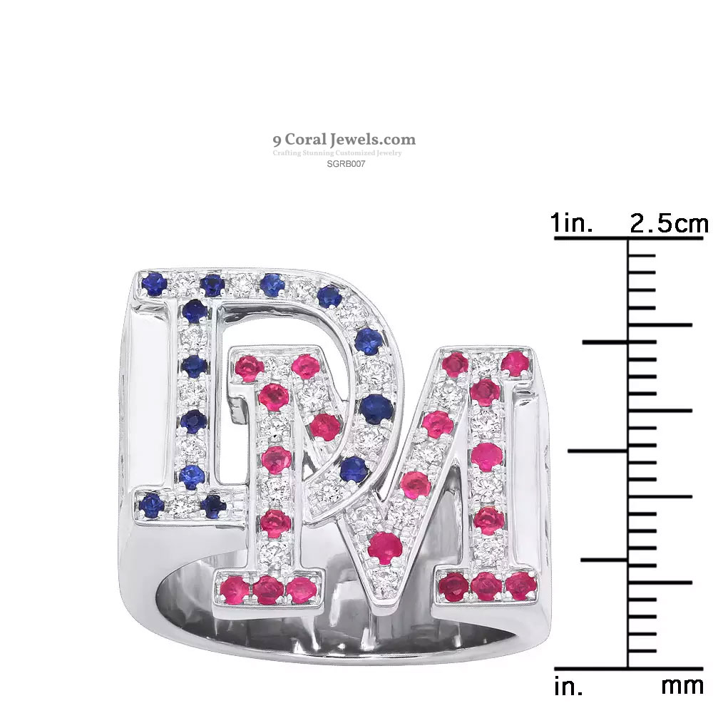 925% Sterling Silver Initials DM Gemstone Ring