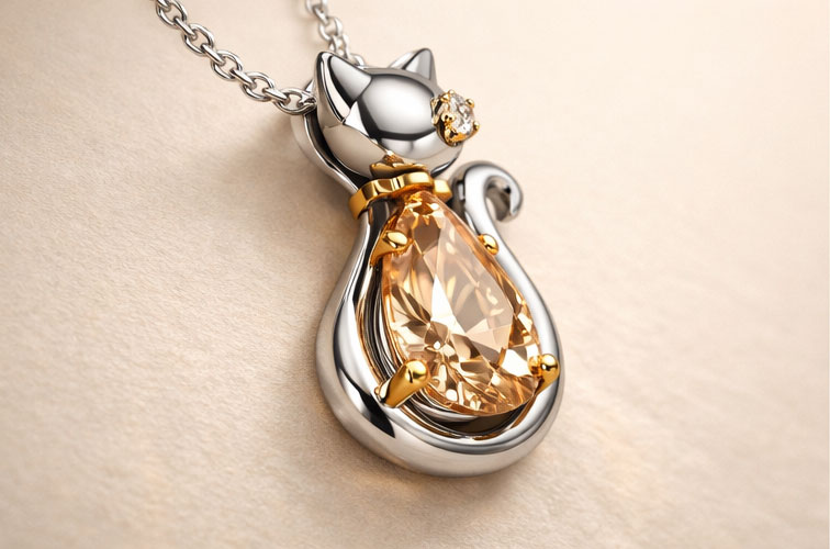 925% Sterling Silver Cat Crystal Pendant Necklace