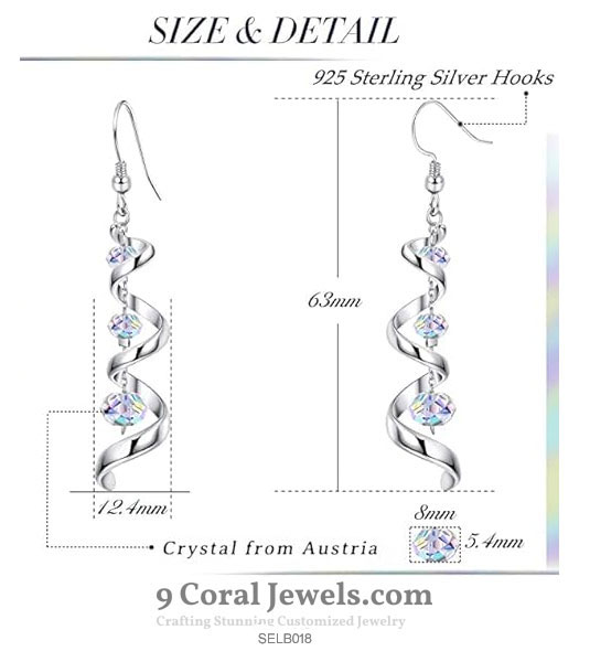 Silver Spiral Crystal Drop Earrings