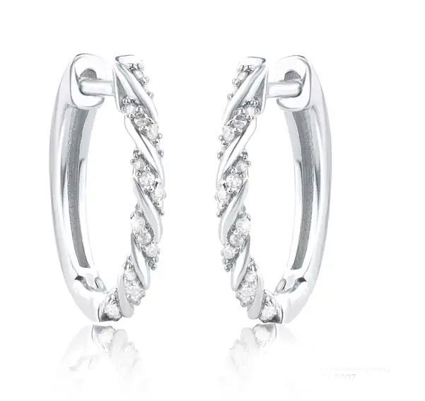 Sterling Silver CZ Diamond Hoop Earrings