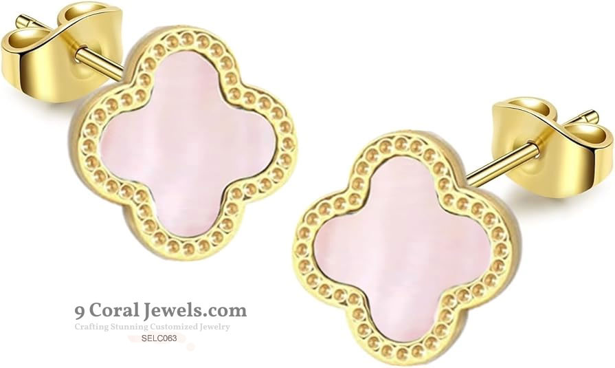 Pink Mother of Pearl Clover Stud Earrings