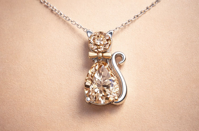 925% Sterling Silver Cat-Shaped Crystal Pendant Necklace