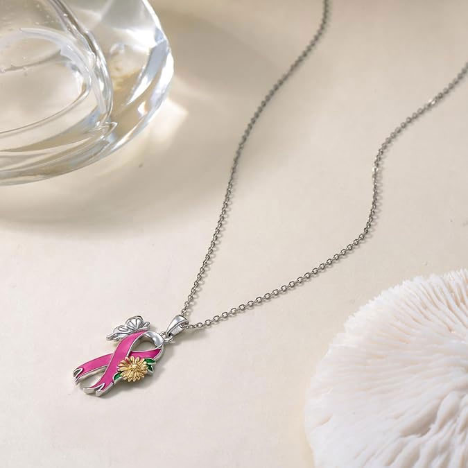 Pink Ribbon Butterfly Pendant Necklace