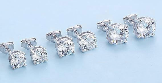 Sterling Silver Round Cut Stud Earrings