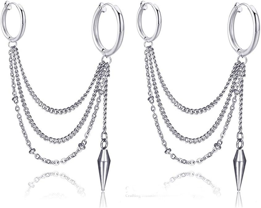 Silver Dangle Hoop Earrings with Chains