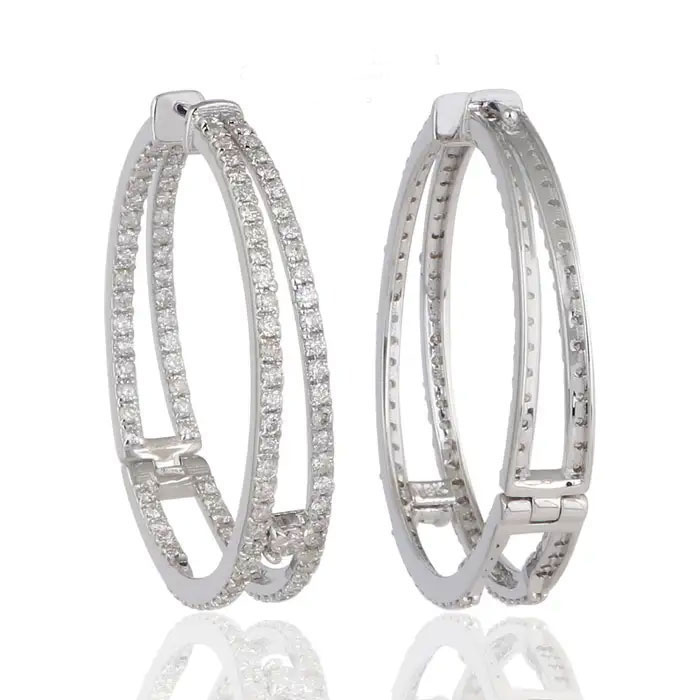 Double Row CZ Diamond Hoop Earrings