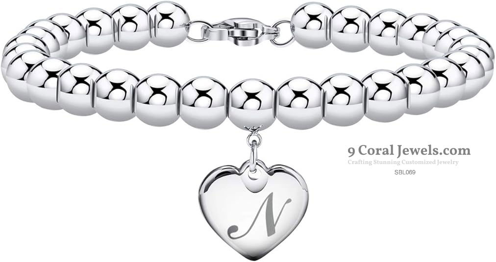 Beaded Heart Initial Bracelet – 925 Sterling Silver