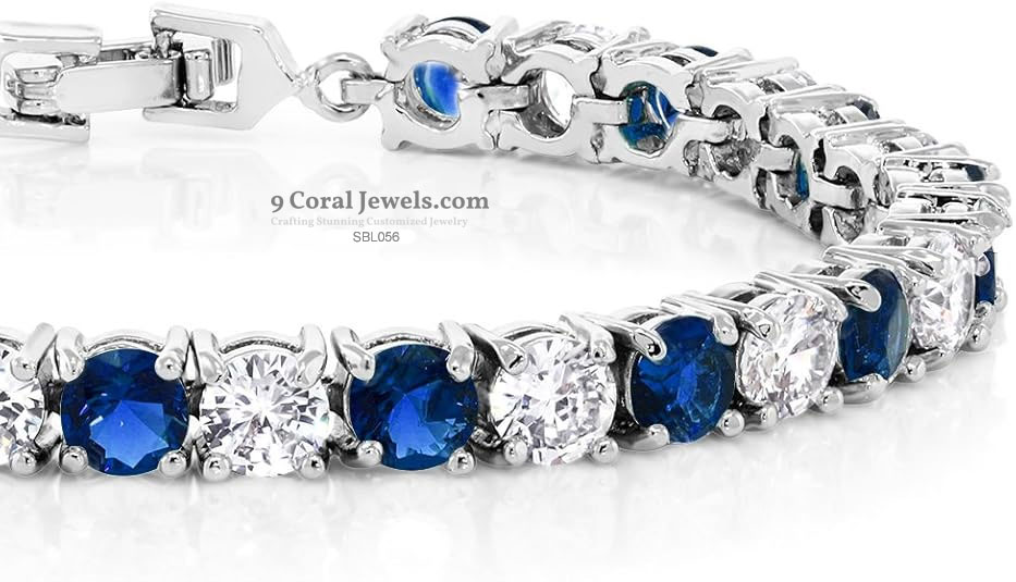 925 Sterling Silver Blue & White CZ Tennis Bracelet