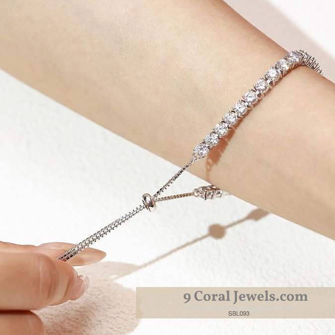 925 Sterling Silver CZ Tennis Adjustable Bracelet