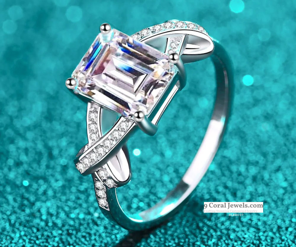 Elegant Square-Cut Crystal Silver Ring
