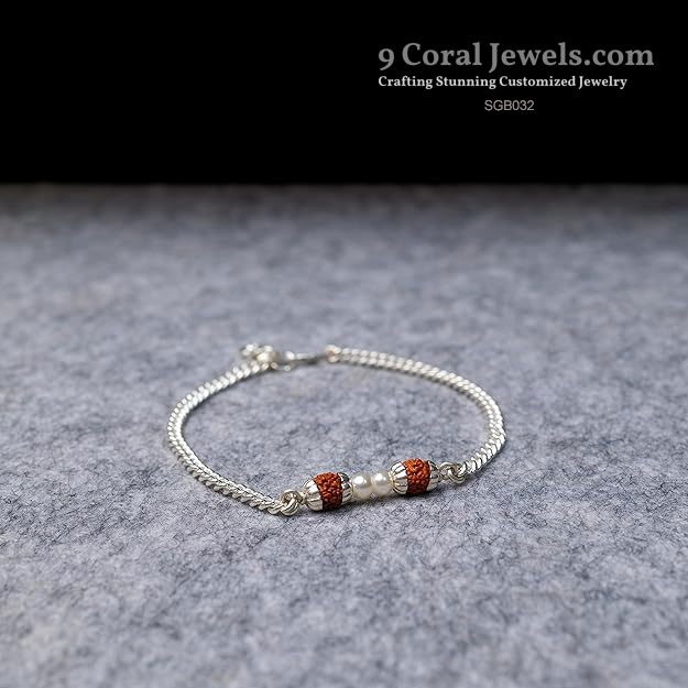 Silver Chain Bracelet with Coral and Pearl Beads