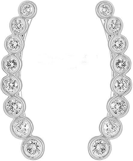 925% Sterling Silver Elegant CZ Ear Climber Earrings