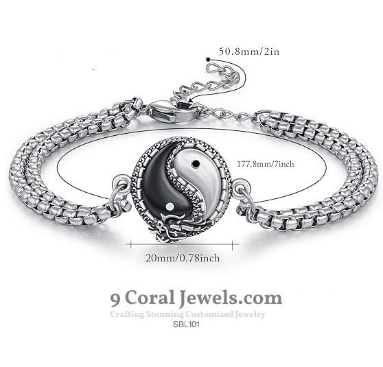 925% Sterling Silver Yin Yang Dragon Bracelet