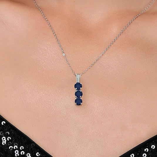 925 Sterling Silver Blue & White CZ Bracelet and Pendant Set - SBL058