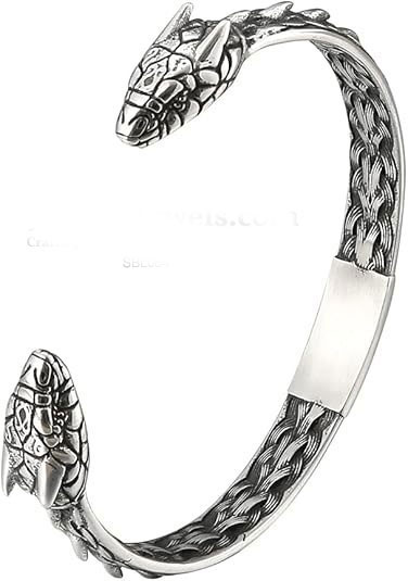 Handcrafted 925 Sterling Silver Viking Dragon Head Bracelet