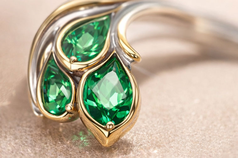 925% Sterling Silver Peacock Emerald Ring