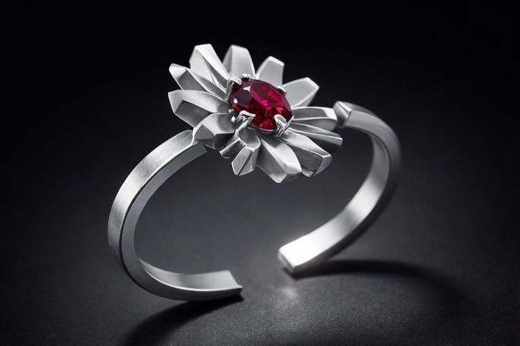 Ruby Blossom Silver Ring