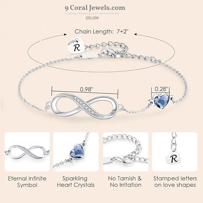 Sterling Silver Infinity Heart Charm Bracelet