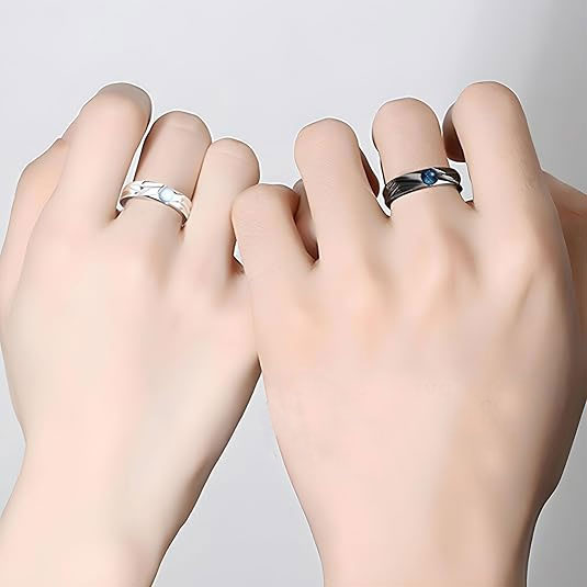 Couple Moonstone and Blue Crystal Rings