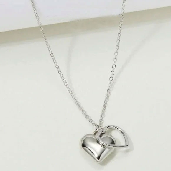 Silver Double Heart Pendant Necklace