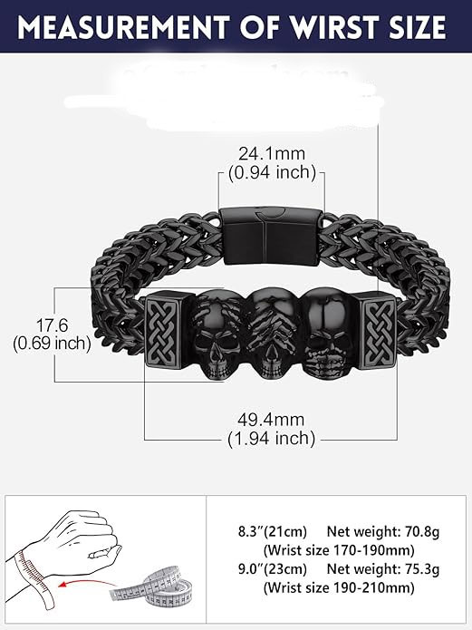 Black Skull Chain Bracelet - 925% Sterling Silver Mnufacturer