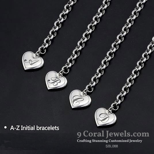 Heart Initial Charm Bracelet – 925 Sterling Silver