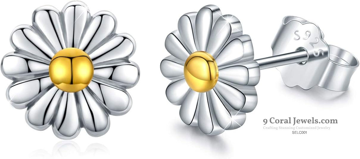 925% Sterling Silver Daisy Flower Stud Earrings