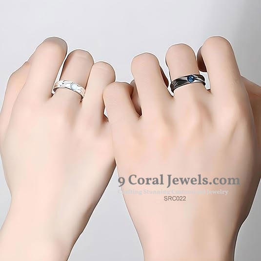 Couple Moonstone and Blue Crystal Rings