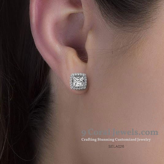 CZ Diamond Halo Stud Earrings