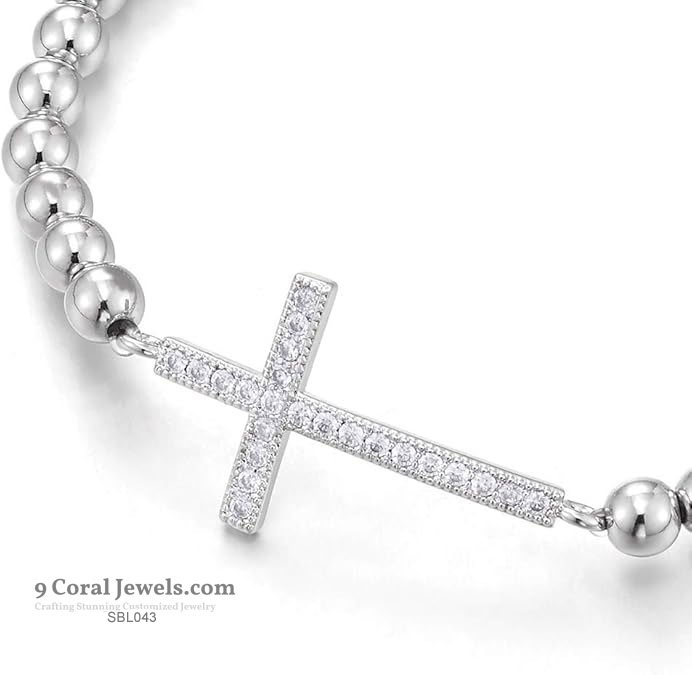 Silver Bead Cross Bracelet