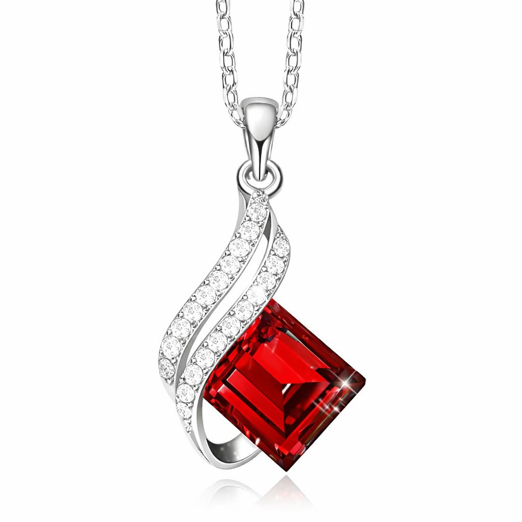 925% Sterling Silver Red Gemstone Pendant Necklace