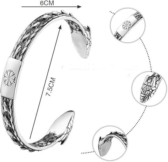 Handcrafted 925 Sterling Silver Viking Dragon Head Bracelet