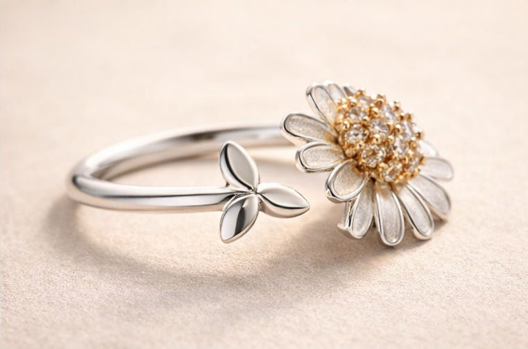 Daisy Flower Silver Ring