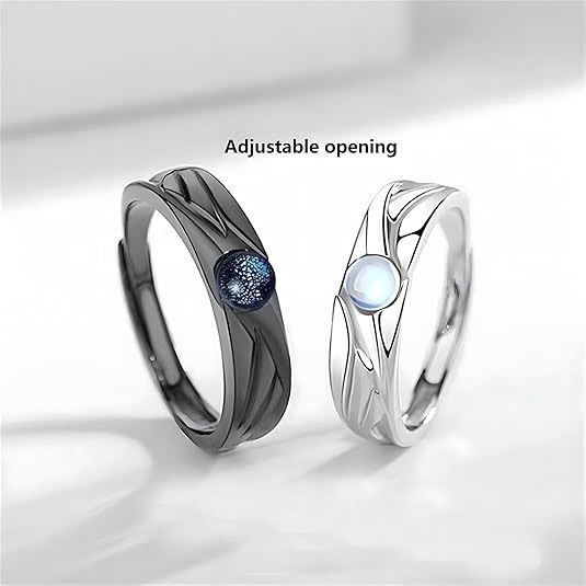 Couple Moonstone and Blue Crystal Rings