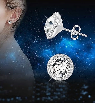 925% Sterling Silver Brilliant Crystal Stud Earrings