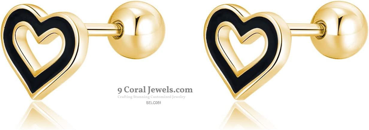 Gold Platerd Heart Stud Earrings, 925% Sterling Silver