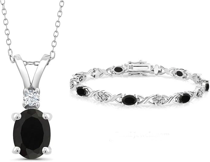 925 Sterling Silver Black & White CZ Pendant and Bracelet Set – SBL061