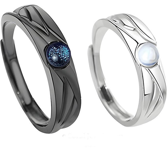 Couple Moonstone and Blue Crystal Rings